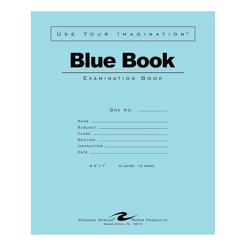 Roaring Spring Blue Exam Book, 8.5 x 7 - 6 Sheets